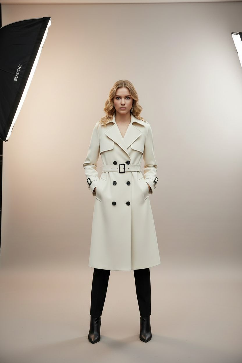 BELGRAVIA IVORY TRENCH LOOK COAT