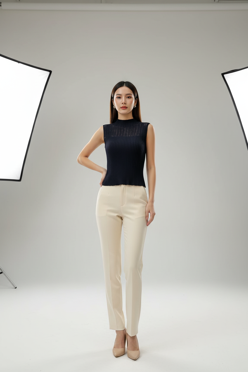 NOIR RIBBED ELEGANCE TOP